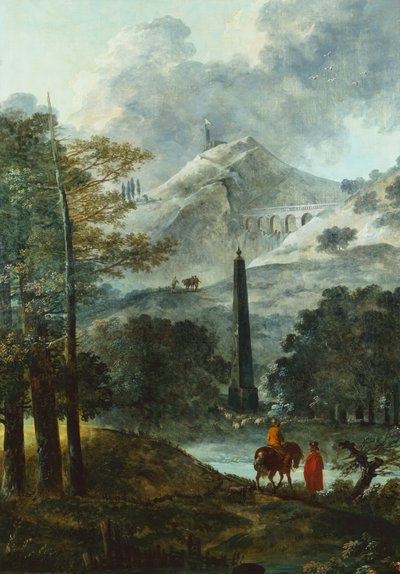 オベリスクのある山岳風景（キャンバスに油彩） 作： Hubert Robert