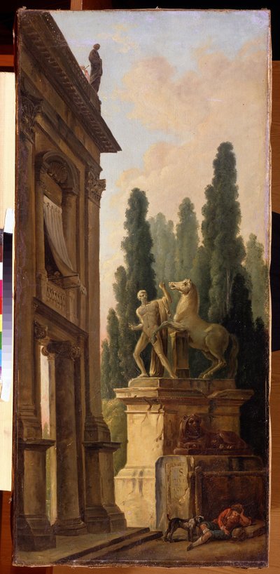 田舎。 ヒューバート ロベール (1733-1808) による絵画、キャンバスに油彩、1770-1780 年頃、フランスの芸術。 国立博物館アルハンゲリスコエ エステート、モスクワ。 作： Hubert Robert