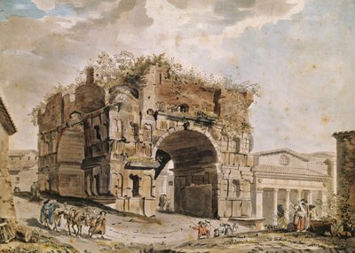 ローマ時代の遺跡（ペンとインク、紙のトイレ） 作： Hubert Robert