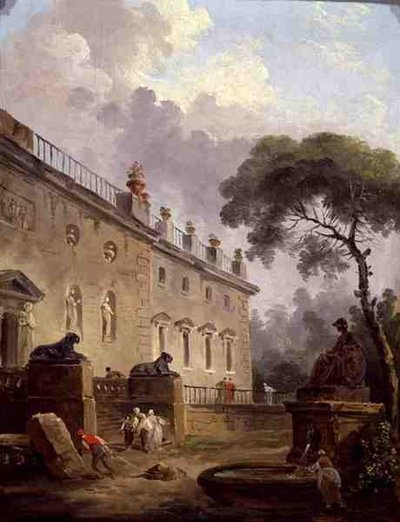 ヴィラ・マダマのテラス（油彩・パネル） 作： Hubert Robert