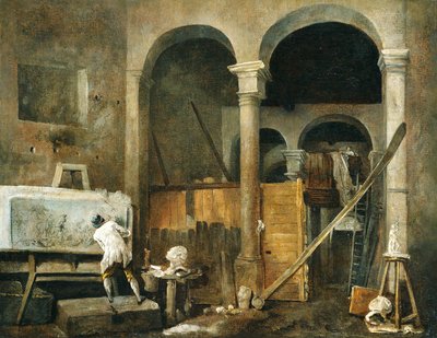 画家のアトリエ 1760年頃 油彩・カンヴァス 作： Hubert Robert