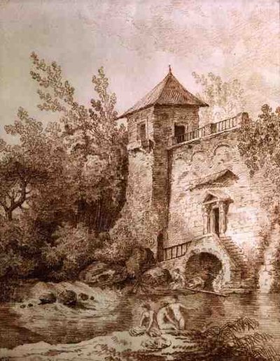 The Bathers (sanguine on paper) 作： Hubert Robert