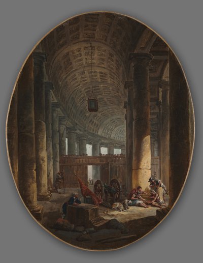 1769年頃のコンクレーブ中のローマのサンピエトロ大聖堂の列柱 作： Hubert Robert
