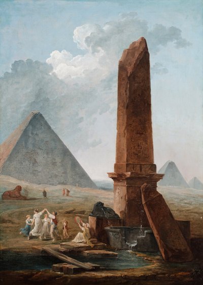 エジプトのモニュメントに囲まれたファランドール 作： Hubert Robert