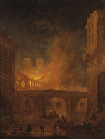 ロバート、ヒューバートによるパリのホテルデューの炎 作： Hubert Robert