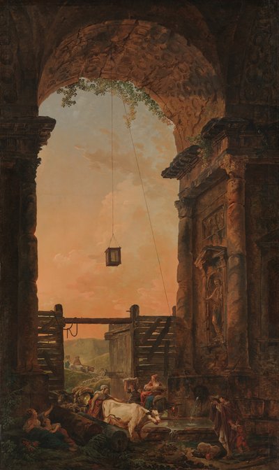 牛の帰還、約。 1773-75。 作： Hubert Robert