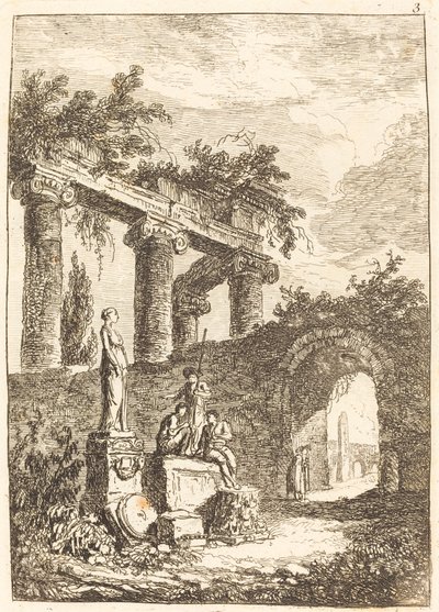遺跡前の像 作： Hubert Robert
