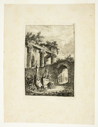 ローマ・ソワレ』より「廃墟の前の彫像」、3枚目 作： Hubert Robert