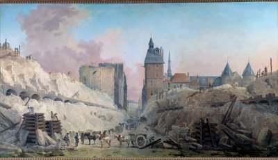 ポン・オ・チェンジの家々の取り壊し 1788年 ユベール・ロベール（1733-1808）の絵画 1788年 日。0,86x1,59 m パリ、カルナヴァレ美術館 作： Hubert Robert