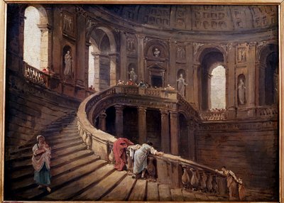 パラッツォ・ファルネーゼ・ア・カプラロラの回転式階段 ユベール・ロベール（1733-1808）の絵画 18世紀 日0.24x0.33 m 作： Hubert Robert