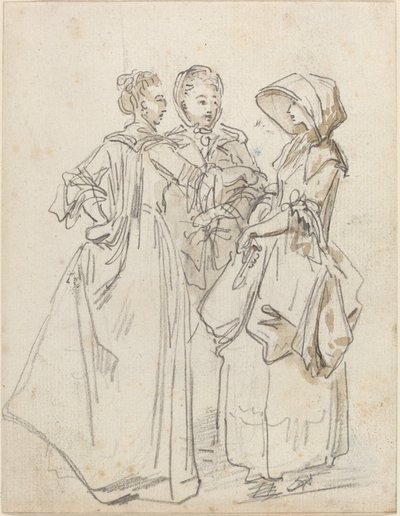 おしゃべりをする 3 人の女性 作： Hubert Robert