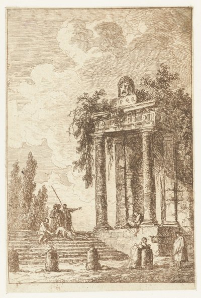 国境の4本の柱がある階段 Les Soirees de Rome (シリーズタイトル) Roman Faces` (シリーズタイトル) 作： Hubert Robert