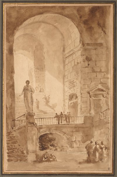 アーチ型階段、c。 1770-1779。 作： Hubert Robert