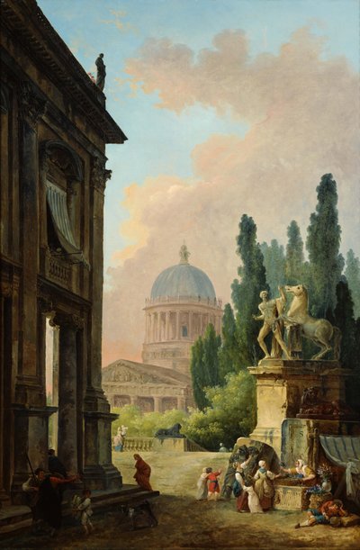 モンテカヴァッロの調教馬とローマの眺め、1786 作： Hubert Robert
