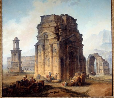 凱旋門とオランジュの劇場の眺め ユベール・ロベール（1733-1808）の絵 18世紀 日2,42x2,42 m 作： Hubert Robert