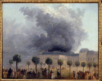 1781年6月8日、パレ・ロワイヤルの庭園から見たオペラ座の炎の眺め、ユベール・ロベールの絵画 作： Hubert Robert