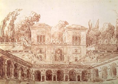 ローマ、ヴィラ・ファルネーゼ（ドローイング） 作： Hubert Robert