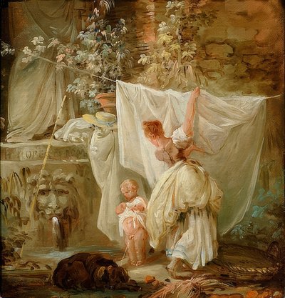 Laundressと子供。 1761 作： Hubert Robert