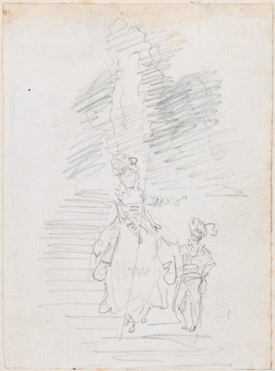 大階段の女性と小さな男性の姿 [右] 作： Hubert Robert