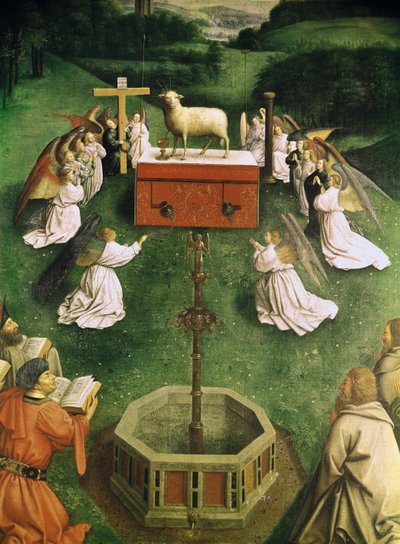 ゲント祭壇画の「神秘の子羊の崇拝」のコピー、中央パネルの下半分（油彩・パネル）（166057も参照 作： Hubert and Jan van  Eyck
