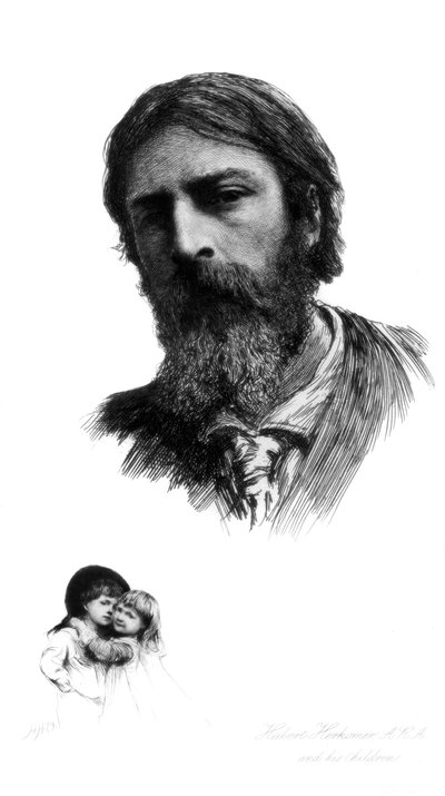 Hubert Herkomer、ドイツ生まれのイギリス人アーティスト、および彼の子供たち、c1880-1882。 作： Hubert von Herkomer