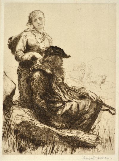 羊飼いと彼の娘、1879年頃（エッチング） 作： Hubert von Herkomer
