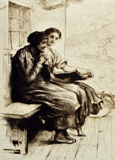 慰めの言葉、1879年頃（エッチング） 作： Hubert von Herkomer
