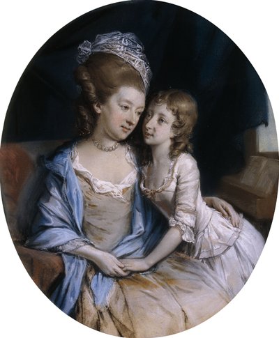 母と子のポートレート、 作： Hugh Douglas Hamilton