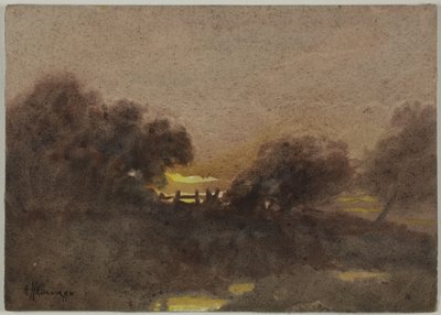 日没時のゲートのある風景 作： Hugh Huntington Howard