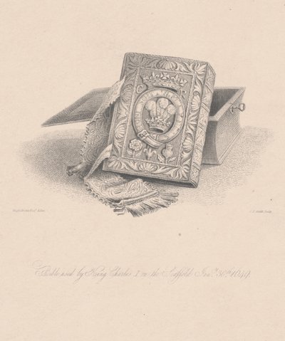 CJスミスによって刻まれた、1649年1月30日に足場でチャールズ1世が使用した聖書 作： Hugh Irvine