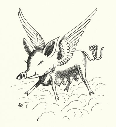 フライングピッグ（リトグラフ 作： Hugh Rowley