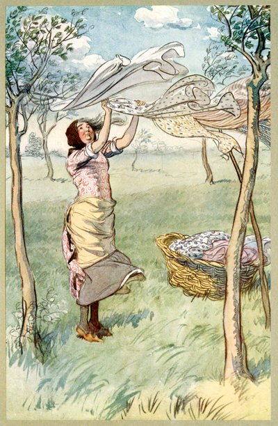 私は洗い、絞ります..そして、パブのウィンザーのメリーワイフから、すべて自分で行います。 1910年。 作： Hugh Thomson