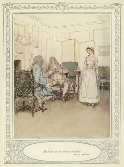 ゴールドスミスの彼女が征服するためにかがむイラスト 作： Hugh Thomson