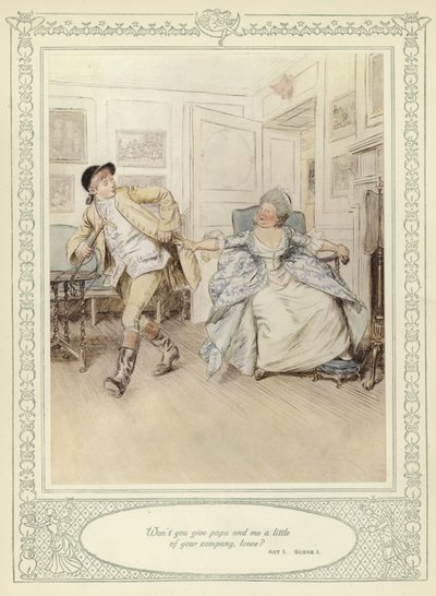 ゴールドスミスの彼女が征服するためにかがむイラスト 作： Hugh Thomson