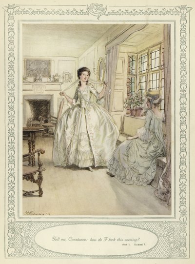 ゴールドスミスの彼女が征服するためにかがむイラスト 作： Hugh Thomson