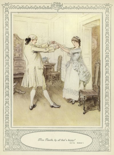 ゴールドスミスの彼女が征服するためにかがむイラスト 作： Hugh Thomson