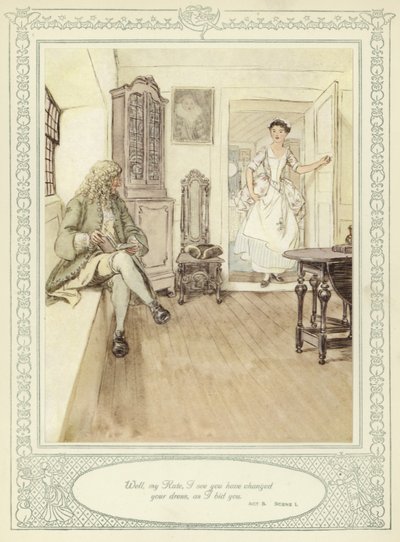 ゴールドスミスの彼女が征服するためにかがむイラスト 作： Hugh Thomson