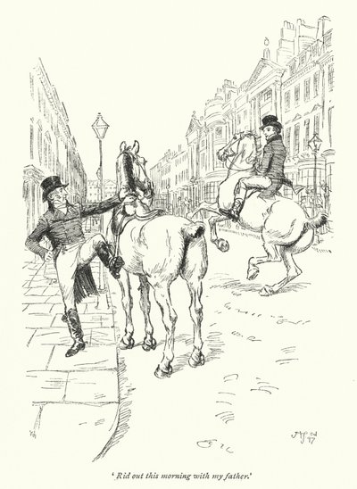 ジェーン・オースティンの「ノーサンガー・アビー」の挿絵（リトグラフ）。 作： Hugh Thomson