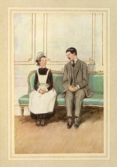 ローム卿と侍女が座っている、J. M. バリーの「立派なクリクトン」より 作： Hugh Thomson
