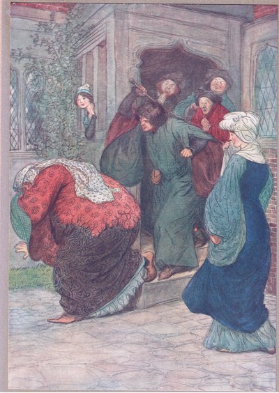 私のドアからあなたは魔女、ウィンザーの陽気な妻たちのイラスト、1910 作： Hugh Thomson