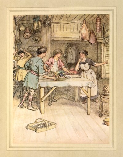 J. M. Barrie 著「The Admirable Crichton」より、食事の準備 作： Hugh Thomson