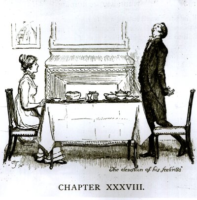 ジェーン・オースティンによる「プライドと偏見」の場面「彼の感情の高揚」（1775-1817） 作： Hugh Thomson