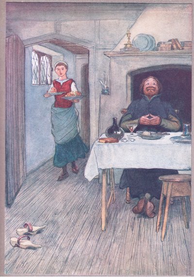 来るテレーズピピンスとチーズ、ウィンザーの陽気な妻たちのイラスト、1910 作： Hugh Thomson