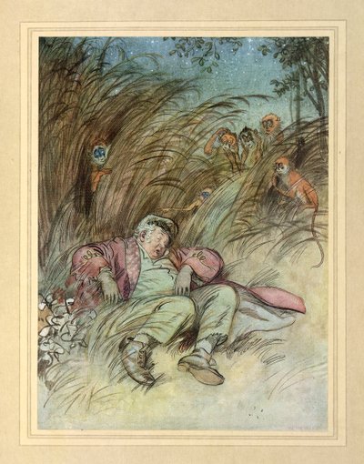 J. M. Barrie 著「The Admirable Crichton」より、猿に見守られて 作： Hugh Thomson