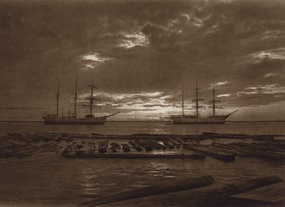 メキシコ：夕暮れ、カンペチェ州ラグナ・デル・カルメン（モノクロ写真） 作： Hugo Brehme