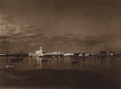 メキシコ：ベラ・クルス港とサン・ファン城のパノラマ（モノクロ写真） 作： Hugo Brehme