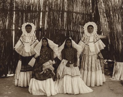 メキシコ：テワンテペック、民族衣装を着た少女（モノクロ写真） 作： Hugo Brehme