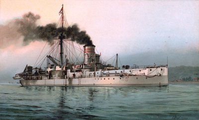 ドイツの装甲艦 SMS Württemberg のリソグラフィ 作： Hugo Graf