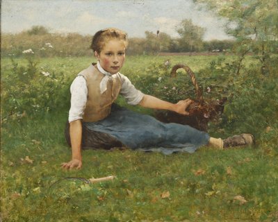 花を摘む、1882 作： Hugo Salmson