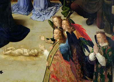 ポルティナリ祭壇画、4人の天使と幼児の詳細、9619年のパネル詳細にc.1475の油彩 作： Hugo van der Goes